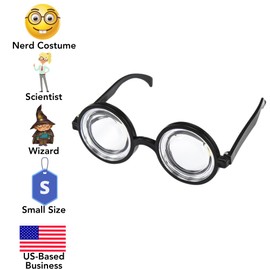 Iconikal Thick Lens Nerd Costume Glasses Small Black 5.5x2.1-Inch Plastic Frames Wizard Scientist Dress-Up Halloween Cosplay Party Accessory