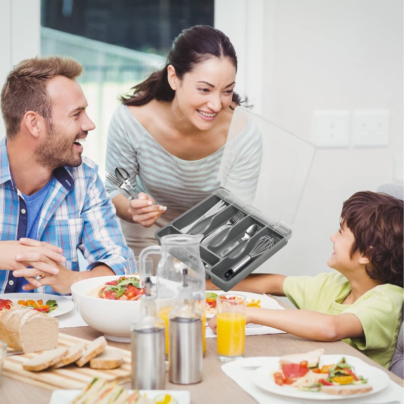 YICOCHI 2 Layer Large Silverware Tray with Lid,Stackable Utensil Organizer