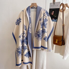 Cashmere Pashmina Shawls and Wraps, Womens Winter Scarf Shawl Stole For Women Reversible Soft Warm Blanket Scarves For Women Flower Stem (Blue)