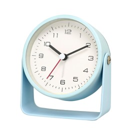 JUSTUP Modern Analog Alarm Clock, 3.5 Inch Minimalist Metal Border Table Alarm Clock, Silent Non Ticking Desk Alarm Clock with Battery Power, Bedside Alarm Clock for Kids Student (Blue)