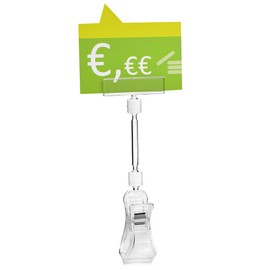 Pack of 10 Maxi Clips with Sign Holder and Extension 150 mm High, Transparent, Price Tag Holder, Pipe Clamp, Clamp