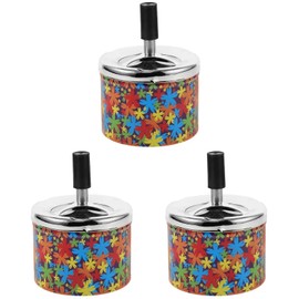 NIYANGLE 3pcs Stainless Steel Ashtray Rotating Ashtray Vintage Ashtrays Decorative Ashtray Push down Spinning Ashtray Windproof Ashtray with Lid Tabletop Ashtray Smoke Butt Holder