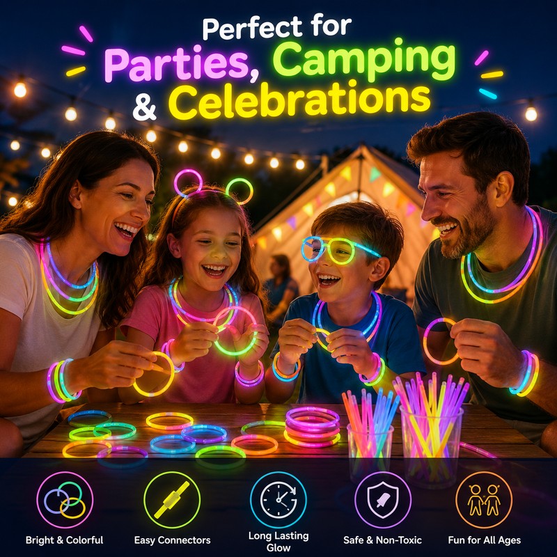 100-Pack Glow Sticks for Party Favors – Connectable Light Up