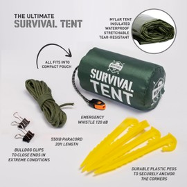 Emergency Tent, 2 Person Survival Shelter, Thermal Mylar, Waterproof, Outdoor Camping Gear and Equipment, Survival Kits, Compact Bivvy Tarp, Includes Paracord and Accessories.