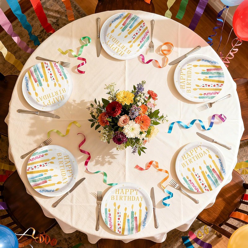 50 Pcs Candles Birthday Paper Plates 10 Inch Birthday Large
