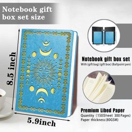 WHLBHG Vintage Sun Gift Moon Phase Star Gift Witchcraft Gift Witch Hardcover Journal Novelty Gift A5 Notebook,1 Pack (Light Blue) (Sun moon- Light Blue)
