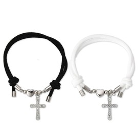 Matching Couple Bracelet for Women Men Girlfriend Anniversary Birthday Gifts for Husband Wife Christmas Xmas Gift Cross Pendant Woven Bracelet for Couples Religious Bracelets for 2