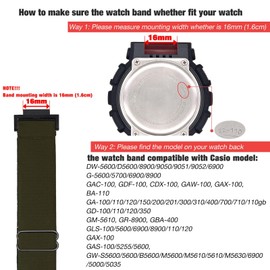 ahayo Elastic Watch Strap for Casio gshock GW-DW5600, Soft Nylon Stretchy Embroidery Loop Wrist Band with Adjustable Buckle for Casio GA-100 690 (Moss Green)