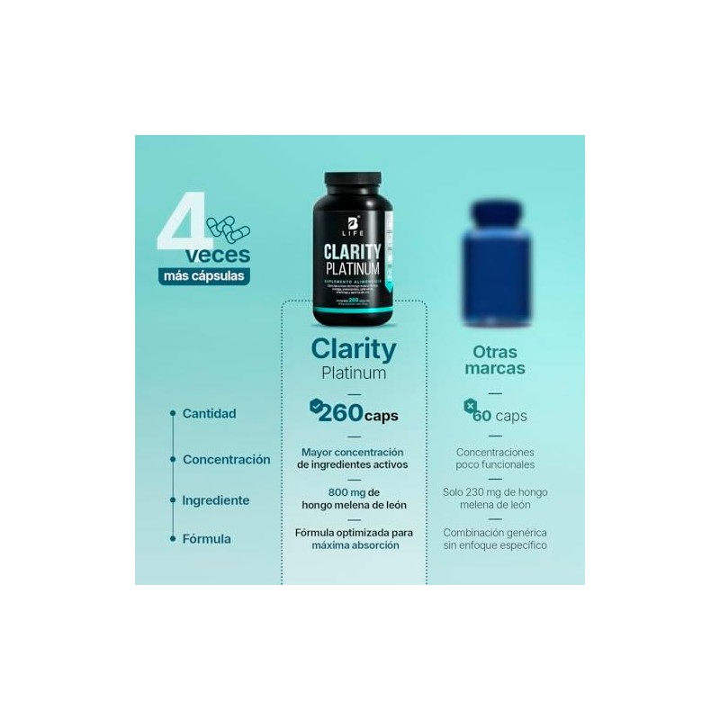 B Life Clarity Platinum Fórmula Adaptógena Premium con 260 cápsulas