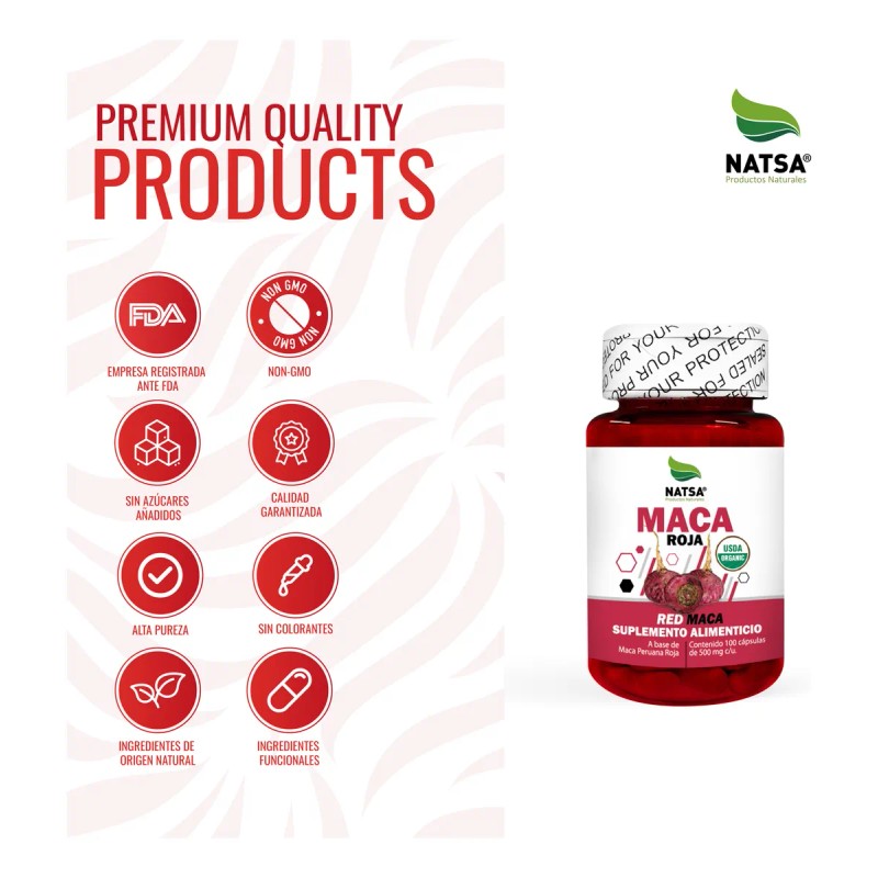Maca Roja, Red Maca 100 Cápsulas, Calidad Premium