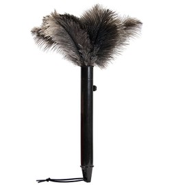 iHUFeather Retractable Ostrich Feather Duster for Cleaning, Fluffy and Natural Feather Duster with Retractable Handle， Reusable Eco-Friendly Handheld Cleaning Supplies (15 inch)