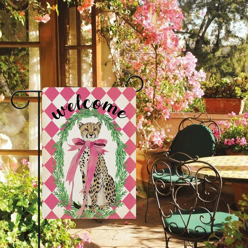 Dyrenson Leopard Welcome Decorative Garden Flag, Jungle Safari Animals