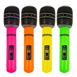 HENBRANDT 1 x Set of Two 40cm Party Time Neon Colour Inflatable Microphones (Colours May Vary)