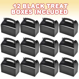 ArtCreativity Black Treat Boxes for Candy, Cookies and Party Favors - Pack of 12 Cookie Boxes, Cute Cardboard Boxes with Handles for Birthday Party Favors, Holiday Goodies