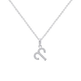 Amberta Women 925 Sterling Silver Zodiac Necklace with Cubic Zirconia – Silver Zodiac Sign Necklace: Silver Aries Necklace