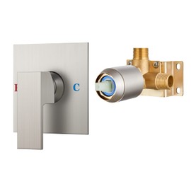 Airuida Square Single-Function Brass Faucet Shower Rough-in Valve Male Thread Bathroom Trim Kit Single Handle Tub Shower Valve 4.3 Inch Cover Plate Brushed Nickel