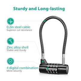 ORIA Long Shackle Combination Padlock, 4 Digit Combination Cable Lock, Resettable Waterproof Gate Lock with 6.9 Inch Steel Cable, for Outdoor Gym School Locker Fence Toolbox