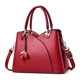 DORRISO Elegant Women's Handbag PU Leather Fashion Handbag with Chic Cherry Pendant Shoulder Bag for Travel Holiday Business Casual Afternoon Tea Shopping Women's Bag Tote Bag, red, Elegant