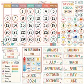 Boho Rainbow Classroom Calendar Set - Boho Bulletin Board Calendar with Numbers, Month Weather for Classroom Decor