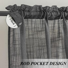 Beda Home Tassel Linen Textured Swag Curtain Valance for Farmhouses’ Kitchen; Light Filtering Rustic Short Swag Topper for Small Windows Bedroom Privacy Added Rod Pocket Design (36W x 63L, Black)