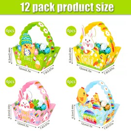 12Pcs Easter Basket With Handle,Cute Bunny Rabbit DIY Paper Easter Egg Hunting Baskets Craft For Kids Easter Treat Boxes Happy Easter Gift Box Baskets For Candy Toys Easter Party Favor Home Supplies