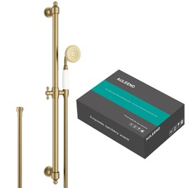 AULEEND Shower Slide Bar Handheld Shower Head with Hose, shower slide bar,adjustable height shower head (C-retro, Brushed Gold)