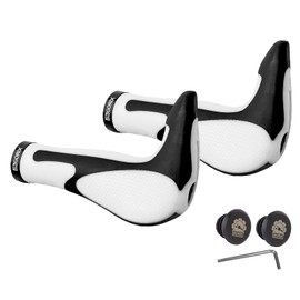GORIX GX-849AD3-L1-G2 Bicycle Ergo Grip + Bar End, Shock Absorption, Anti-Fatigue, Bicycle Grip, Lock On, Compatible with Cross Bikes, Mountain Bikes, Etc., White x Black