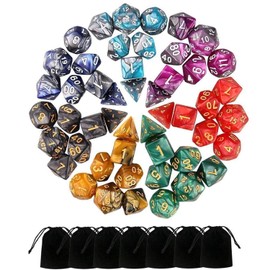 Monuary DND Dice, Polyester Dice and Role Playing Games for Dungeons & Dragons with 7 Pockets, 7 Sets of RPG DND MTG D4 / D6 / D8 / D10(0-9 and 00-90) / D12 / D20