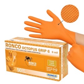 Orange Nitrile Gloves, Disposable Gloves, Premium Durability 6 Mil Small (50 GLOVES, ORANGE), Ronco Octopus Grip (Small, Orange)