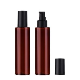 2Pcs 120ml/4oz Brown Plastic Lotion Pump Bottles with Black Top Empty Makeup Press Dispenser Vial Travel Cosmetic Storage Container Jars for Toner Essential Oil