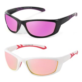 LVIOE 2 x women's polarised sports glasses, cycling glasses with enveloping design and UV400 protection, A03 Black/Purple+White/Pink