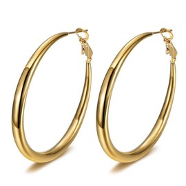BOBIJOO JEWELRY - Pair of thick and lightweight hoop earrings Stainless steel gilded with fine gold 50 mm, Stainless steel, Stainless Steel