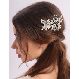 BERYUAN Bridal Flower Leaves Rhinestone Hair Pins Silver Rhinestone Pearls Headpiece Bridal Hair Pins Crystal Rhinestone Wedding Headband Silver Wedding Hair Accessories for Women Girls(2pcs）