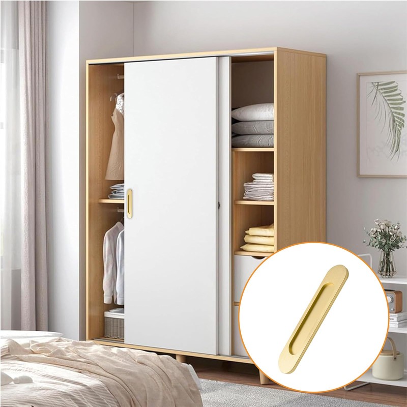 MOROBOR Self-Stick Oval Sliding Door Pulls, 2pcs Brushed Gold Aluminum