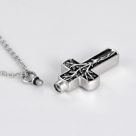 GMXLin Cross Tree Urn Necklace for Ashes Cremation Jewelry Men Women Stainless Steel Memorial Keepsake Pendant for Dad Mom Grandma Grandpa