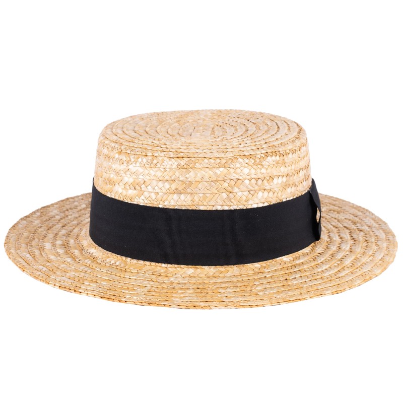 ZAKIRA Classic Straw Boater Hat Handmade from Natural Straw (Black