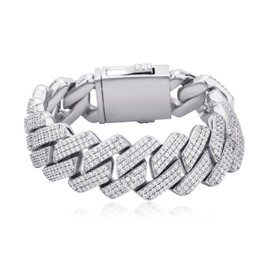 TOPGRILLZ Cuban Bracelet Men Gold Diamond Cuban Bracelet for Women 3Row 20mm Miami Gold Jewelry 14K Gold Plated Iced outStraight Edge Rapper Costume£¨Silver, 8inches