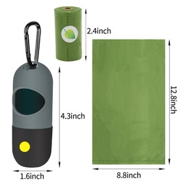 2 Pack Dog Poop Bag Dispenser with Built-in LED Flashlight, Pet Waste Bag Holder for Leash with Carabiner Clip for Lead Leash, 2 Rolls Leak-proof Doggy Waste Bags for Dog Walking, Grey