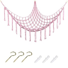 Teddy Hammock Toy Storage Net, Toy Hammock for Stuffed Animals, Boho Style Teddy Storage, Nursery Hanging Organizer, Accessories for Kids Room, Nursery Preppy Room and Girls Bedroom (Pink)