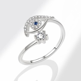 Evil Eye Ring Dainty Open Adjustable Rings Mal De Ojo Evil Eye Jewelry for Women Energy Protection Ring (style-4)