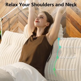 Faux Fur Headboard Pillow with 2 Roll Pillow, Large Triangular Headboard Bolster Rest Reading Pillow with Removable Cover(White Beige, King:76x8x20 Inches)