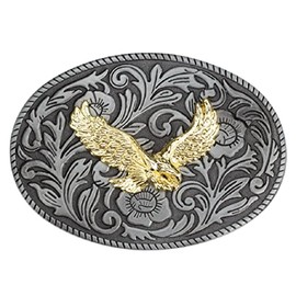 Longcreek Eagle Belt Buckle for Men, Flower Eagle Belt Buckle, Rising Eagle Oval Filigree Belt Buckle, Nordic Viking Eagle Belt Buckle, Western Cowboy Belt Buckle, gold