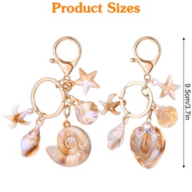 TIESOME 2 Pcs Seashell Bag Charms for Handbags, Ocean Starfish Purse Charms Summer Seashell Keychain Beach Theme Gift for Women