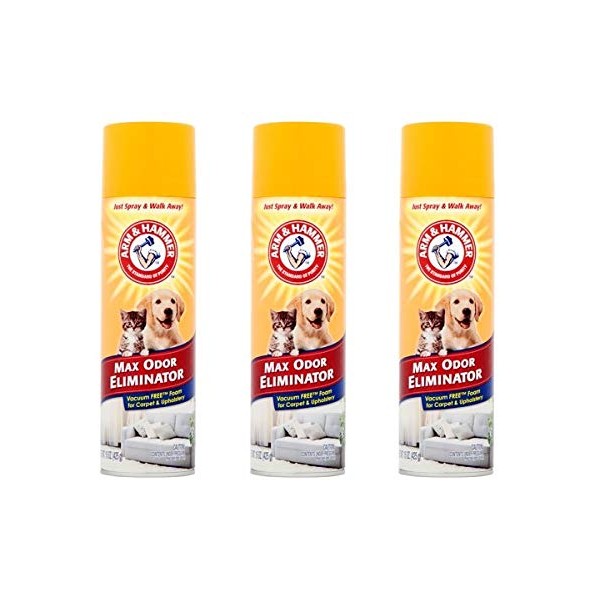 Arm & Hammer Max Odor Eliminator Vacuum Free Foam for Carpet and Upholstery, 15 oz (Pack of 3)