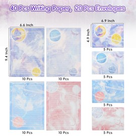 40 Lined Writing Stationery Paper with 20 Envelopes, Colorful Space Designs for Writing Letter, Notes, Invitations, 4 Different Style (9.4 x 6.6")