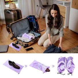 GONGKANGYUAN 4 Pack Shoe Bags for Travel Satin Fabric Shoe Bag with Drawstring for Men Women Travel Protecting Storing Shoes (Brown)