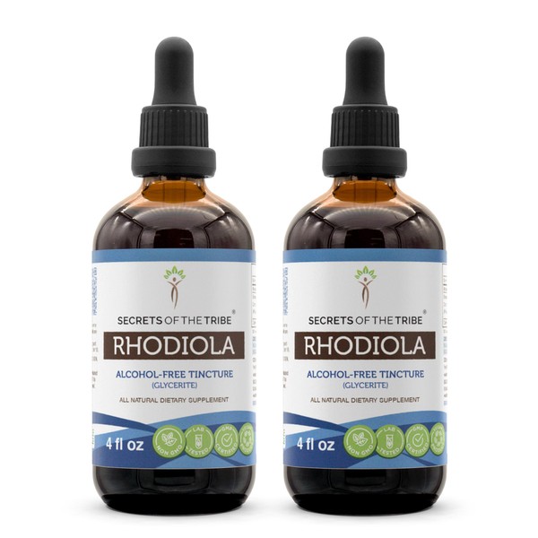 Secrets of the Tribe Rhodiola Alcohol-Free Tincture Liquid Extract, Rhodiola (Rhodiola Rosea) Dried Root (2x4 fl oz)