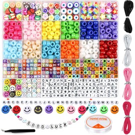 VASA NAMA Cuentas de Bricolaje para Pulseras, Kit para Hacer Pulseras Niñas, Cuentas Arcilla Polimerica con Cuentas del Frutas, Animales, Flores, Letras Cuadradas para Pulseras DIY Manualidades