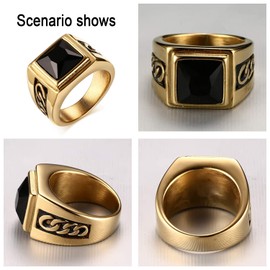 OIDEA Stainless Steel Rings Gold Black for Men Women Classic Retro Charm Agate Stone Rings Men's Ring Stainless Steel Ring Band Ring 57 (18.1) - 67 (21.3), Stainless Steel