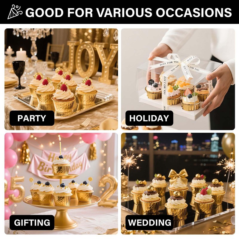EUSOAR Gold Cupcake Cups, 3.5 Oz 50pcs Disposable Foil Muffin